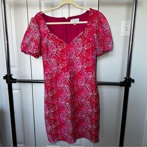 Siena Pink Floral Embroidered Puff-Sleeve Mini Dress - Size 8